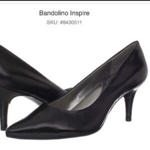 BANDOLINO Inspire Black Leather Pointed Toe Classic Pumps Cushioned Foot Sz 8.5